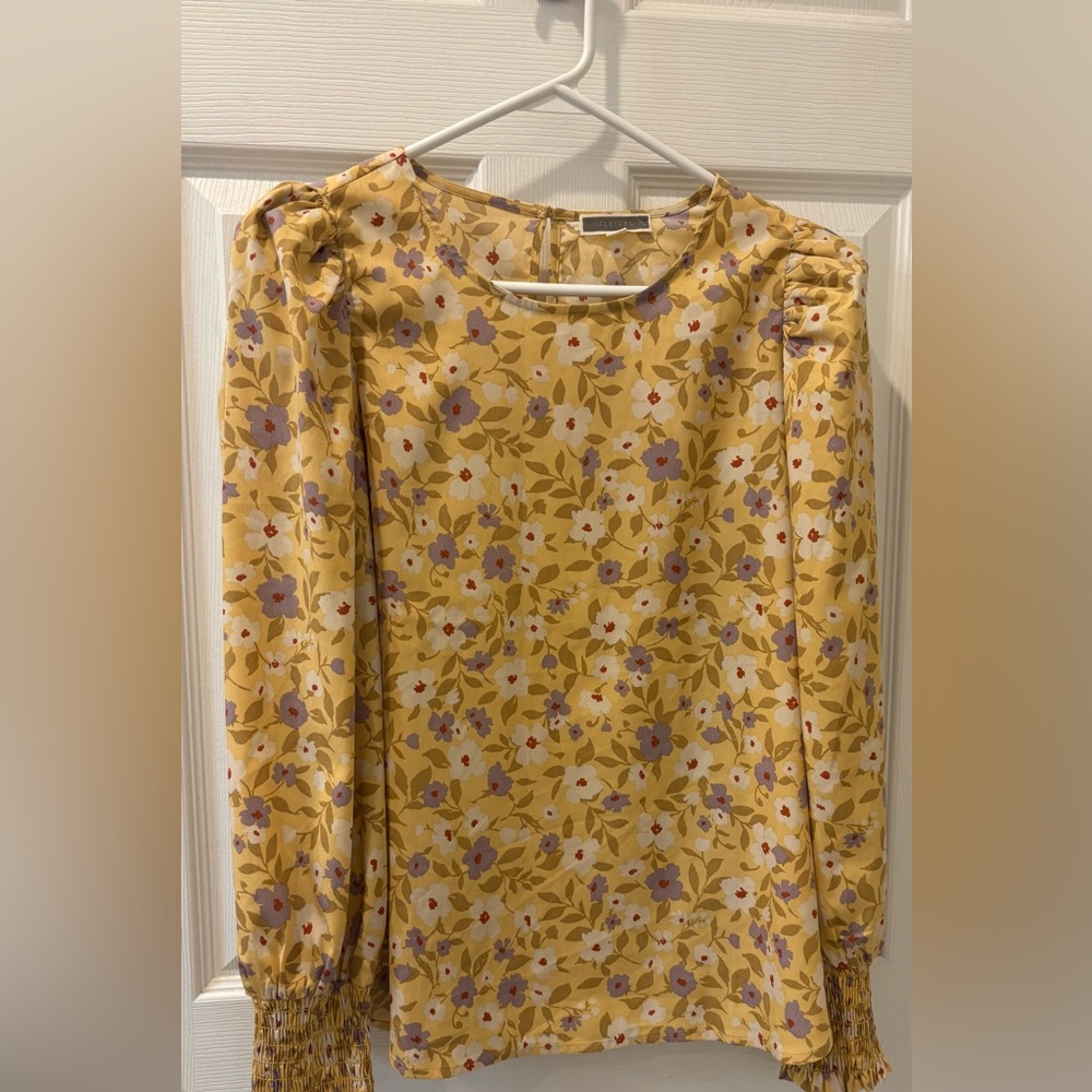 Pleione Mustard Floral Blouse